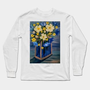 A beautiful bouquet flowers in a glass and gold vase . Using my favorite colors as vibrant background Using Acrylic and metallic paints. Long Sleeve T-Shirt